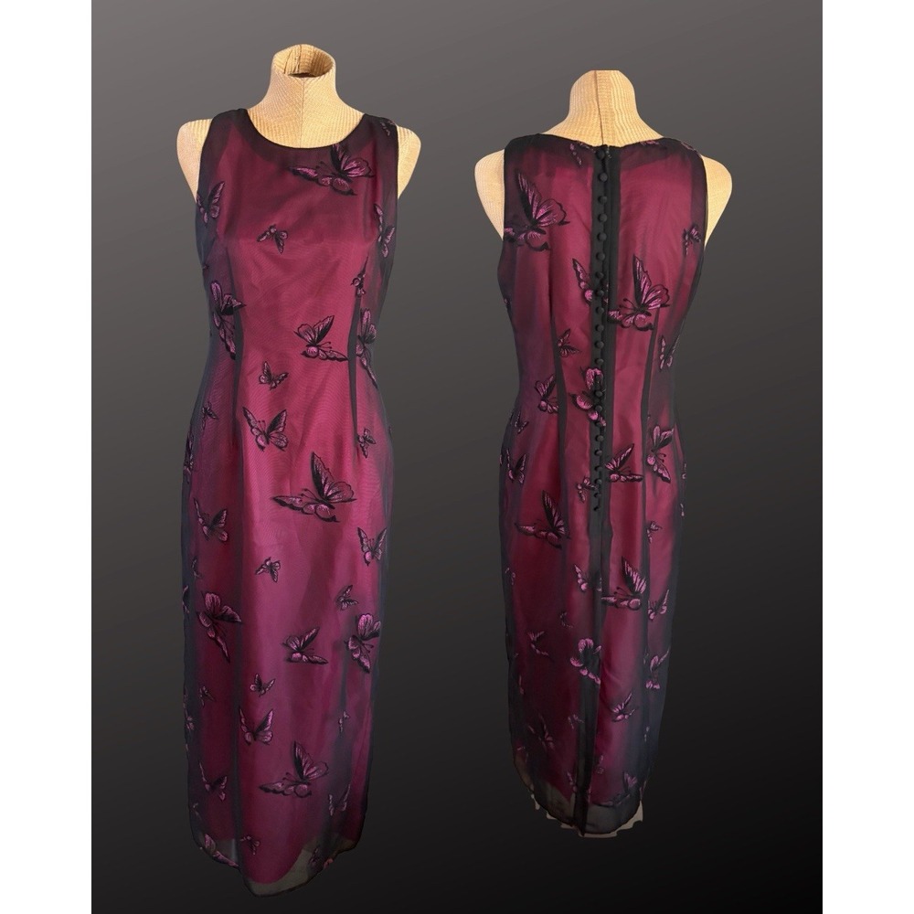 VTG 90s Y2K Jessica Howard Dress Sheer Pink Black Butterfly Grunge Fairy Size 10